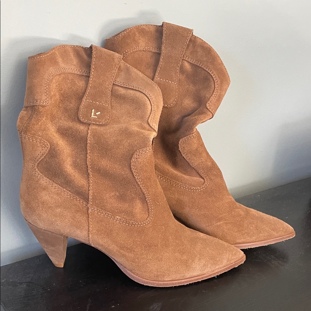 Larroude Tan Suede Heeled slouch ankle Boots